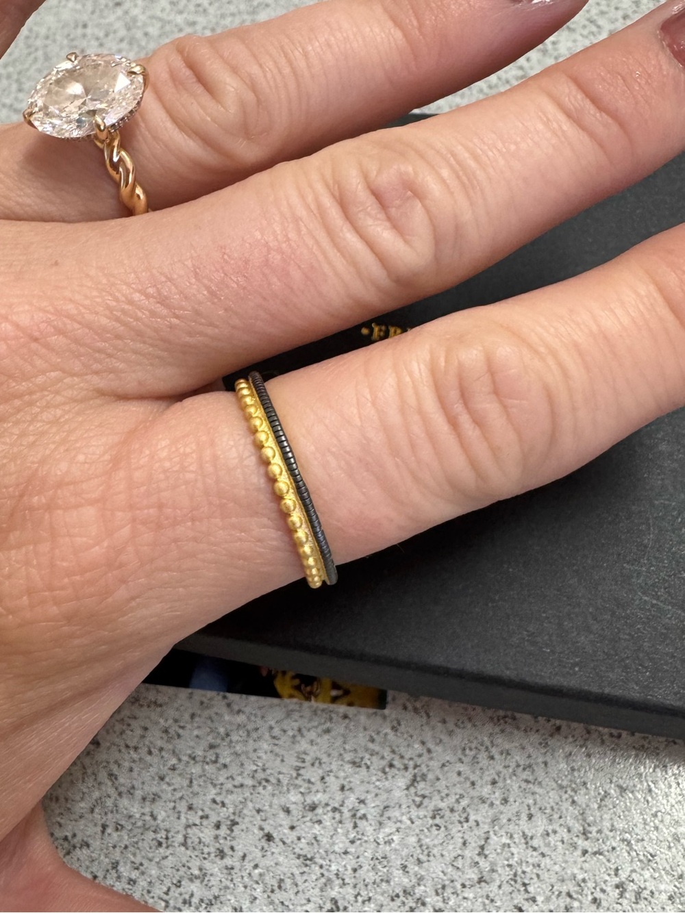 Freida Rothman Matte Gold Beaded Edge Stackable Ring - Picture 5 of 5